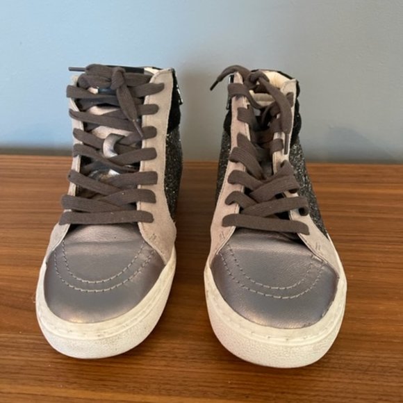Steve Madden Leather Glitter Hightop Sneakers Size 8 - Picture 2 of 8